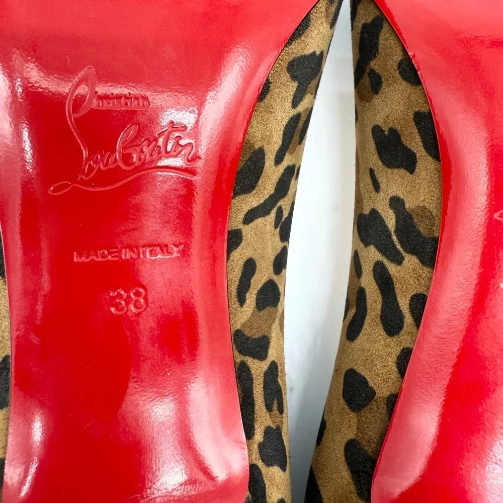 Christian Louboutin Black Brown Leopard Leather Clare 80mm pointed pumps EU 38 - Picture 8 of 8
